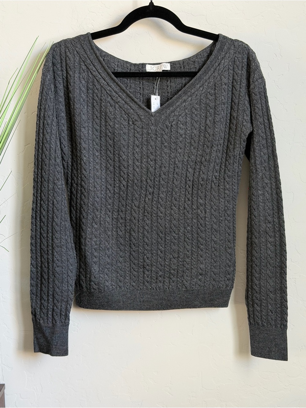 J. Crew Women’s Cable Knit V-Neck Sweater - Charcoal Gray